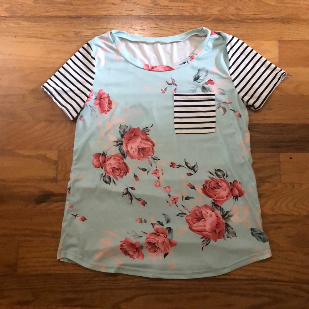 Floral and stripes cute tee
